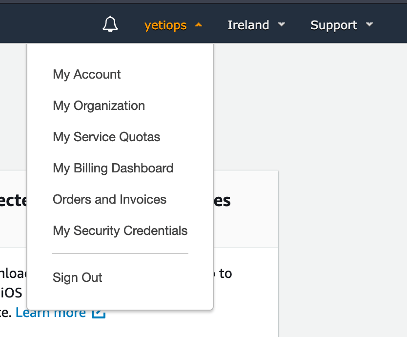 AWS Account Menu