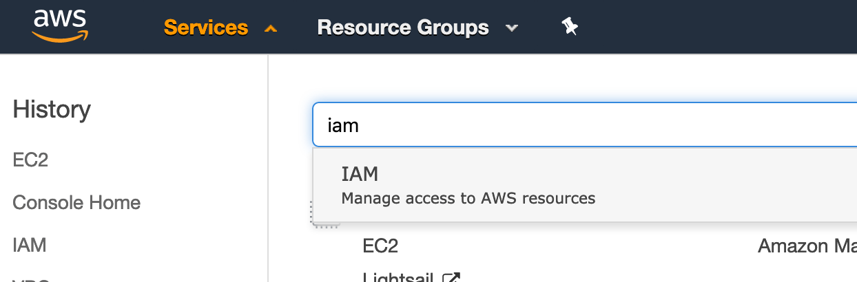 AWS IAM Menu