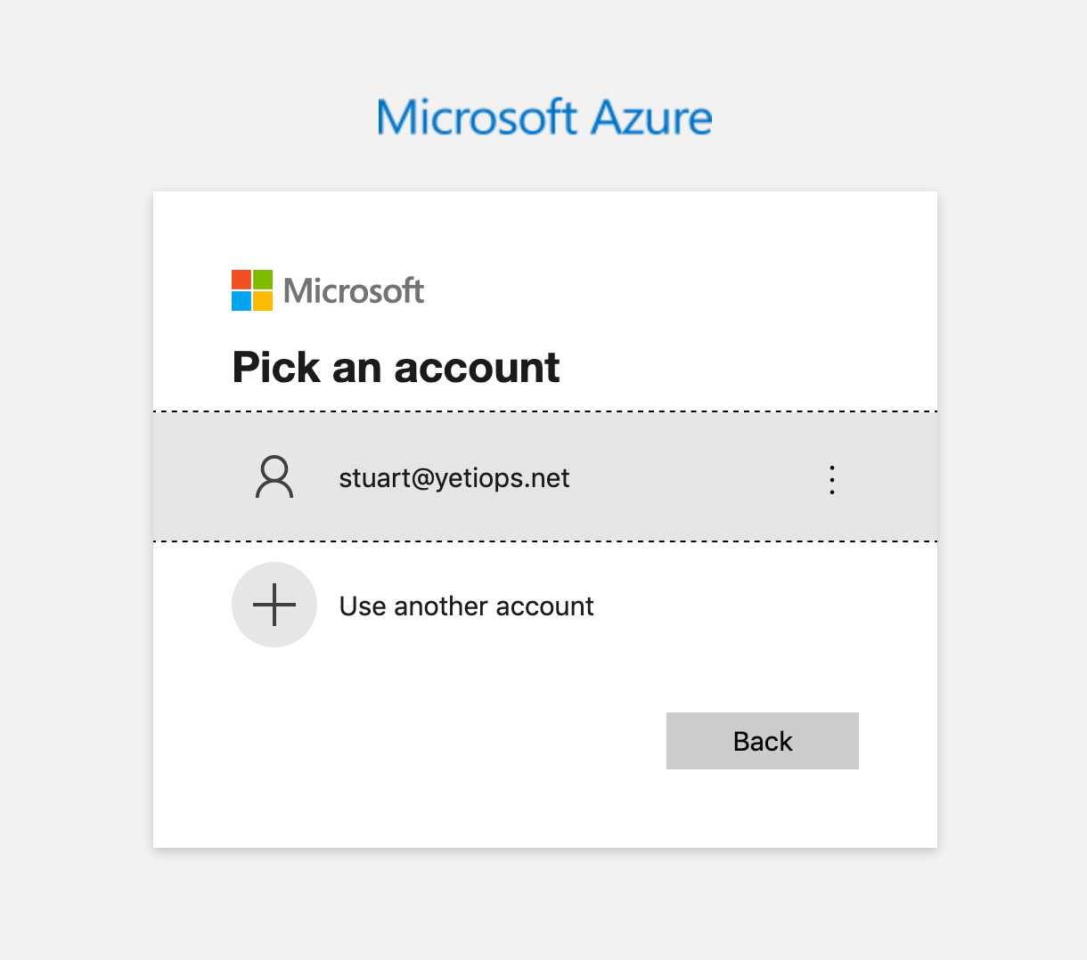 Azure Login Screen