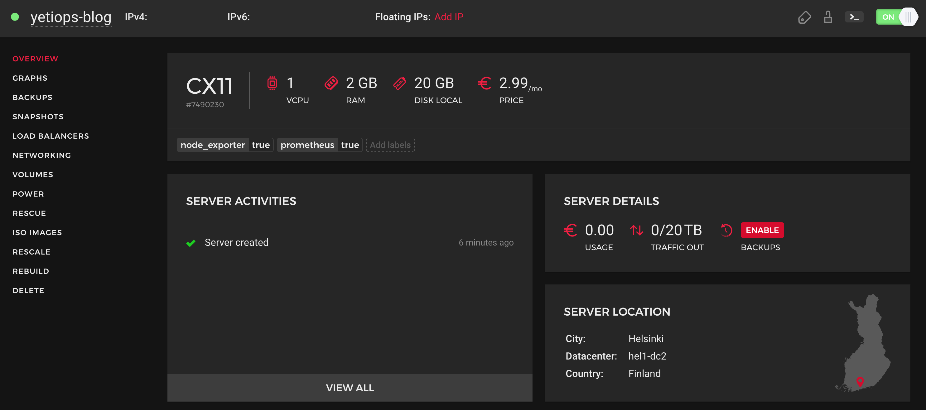 Hetzner Cloud Console - Instance
