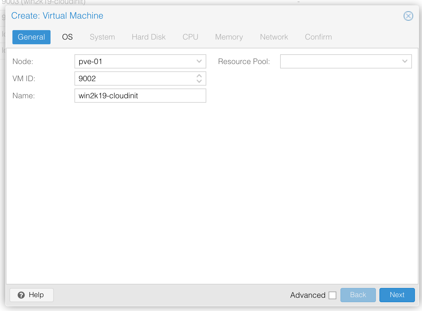proxmox win create vm general