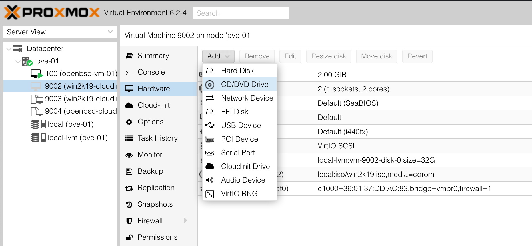 proxmox win create vm add cdrom