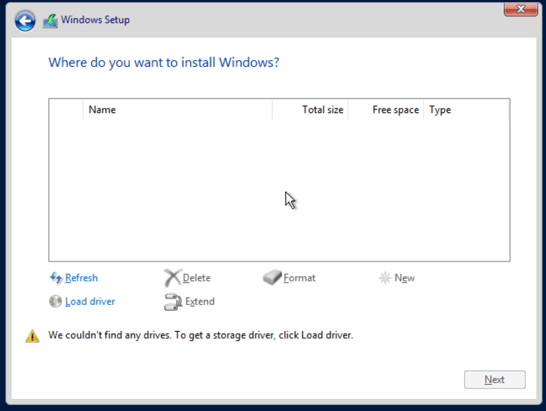 proxmox win install vm no disk