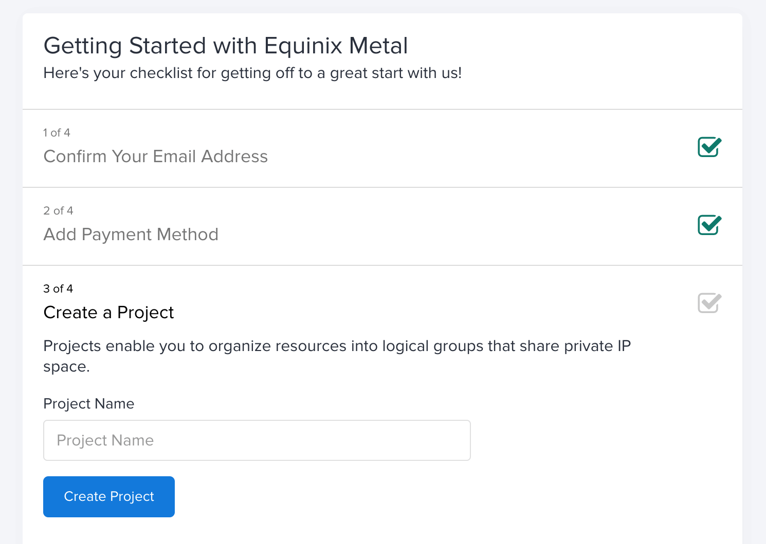 Equinix Metal - Create a project