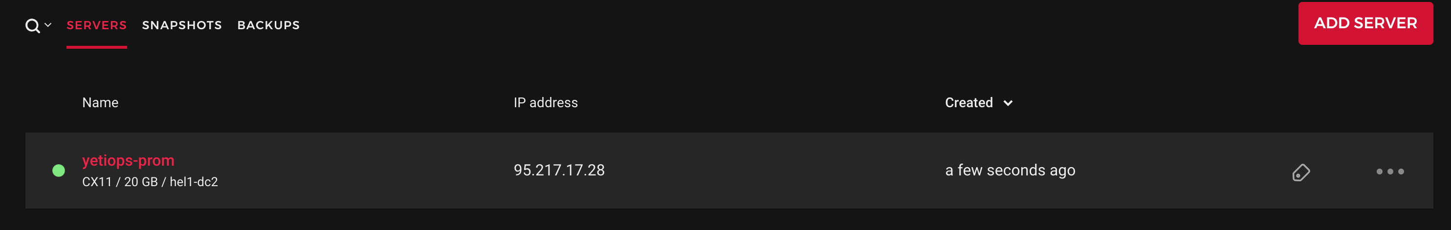 Hetzner Instance in the Hetzner Cloud Console