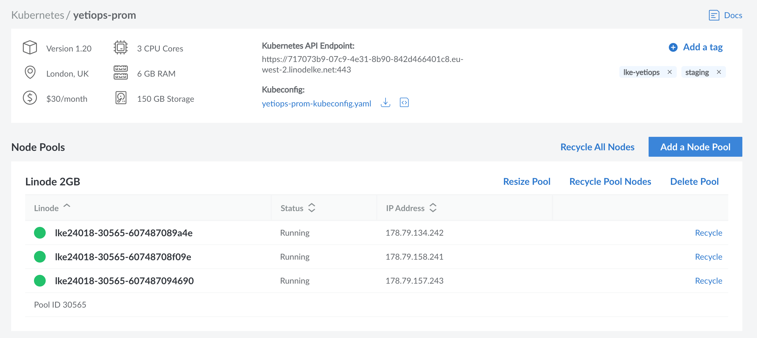 LKE Cluster in Linode Console